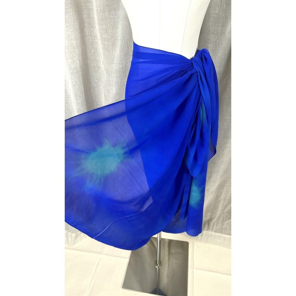 Surface Sheer Blue Tie Dye Pareo Swim Cover Up Sarong Beachy Vacation